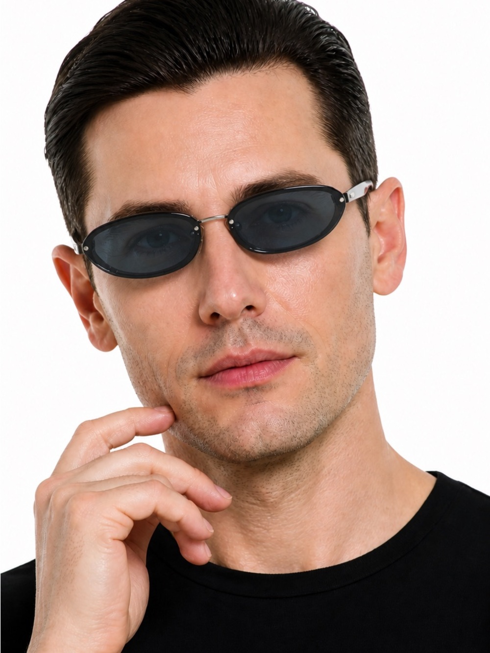 Michael Kors Black Oval Sunglasses with Silver Temples